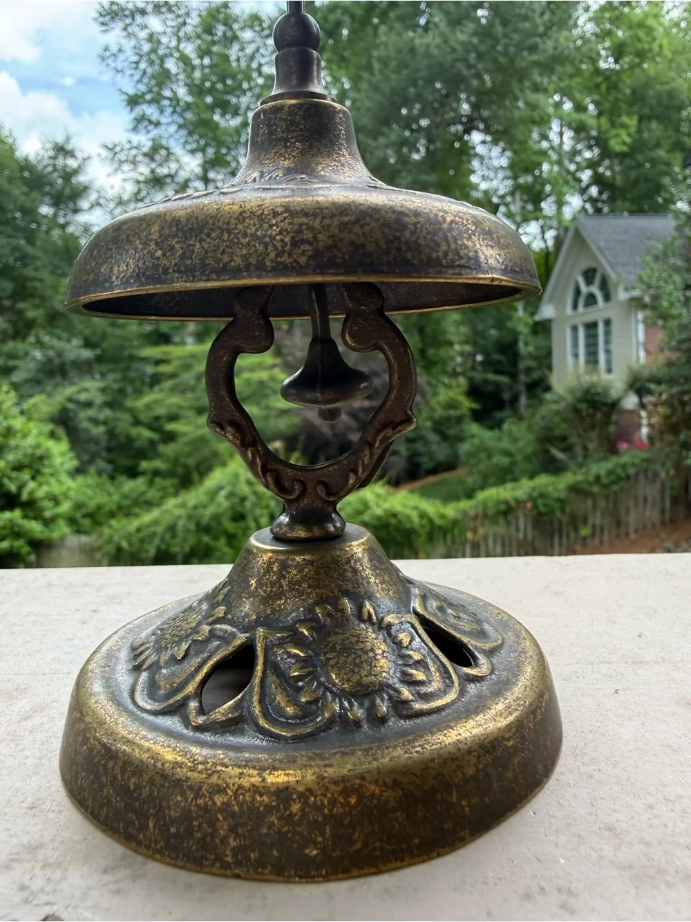 Antique-Style Brass Sunflower FRONT DESK BELL Made in ITALY